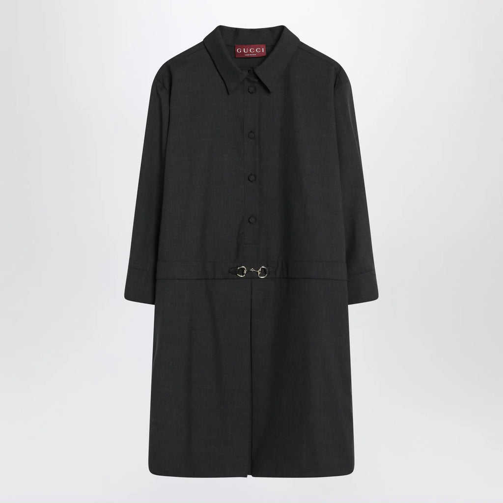 GUCCI Grey shirt dress in wool