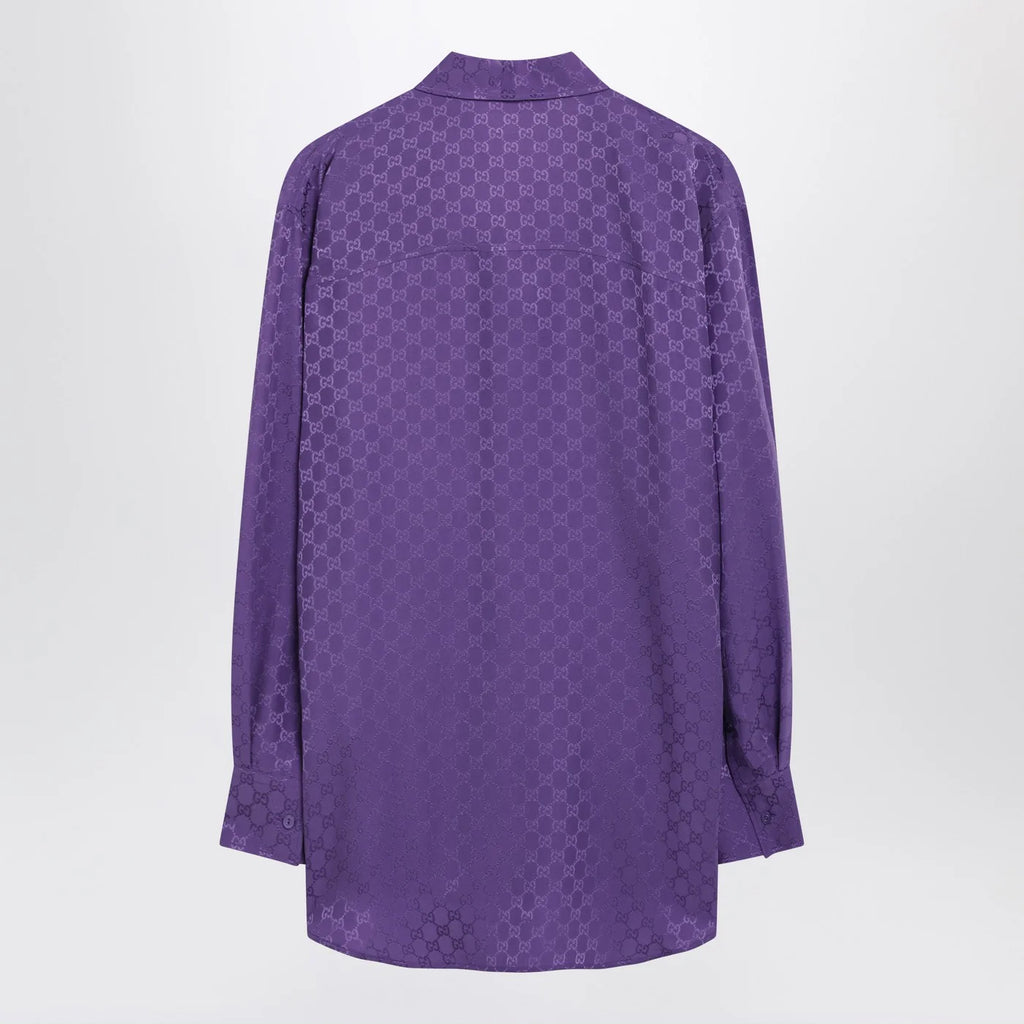 GUCCI Purple oversized GG jacquard silk shirt