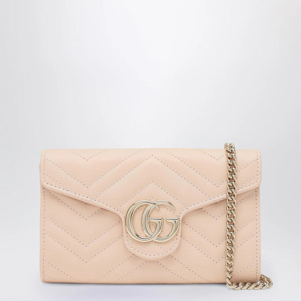 GUCCI GG Marmont pink wallet with chain