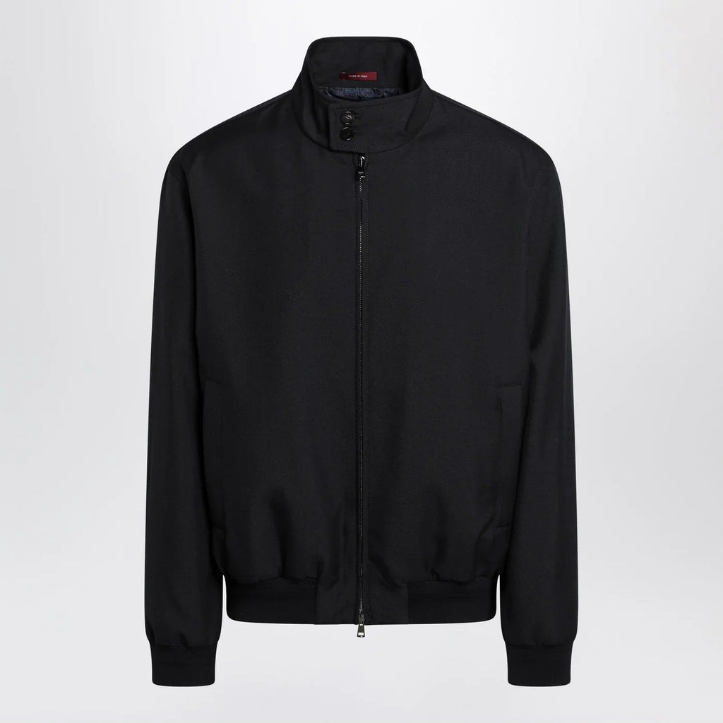 GUCCI Blue zip-up jacket in wool-blend twill