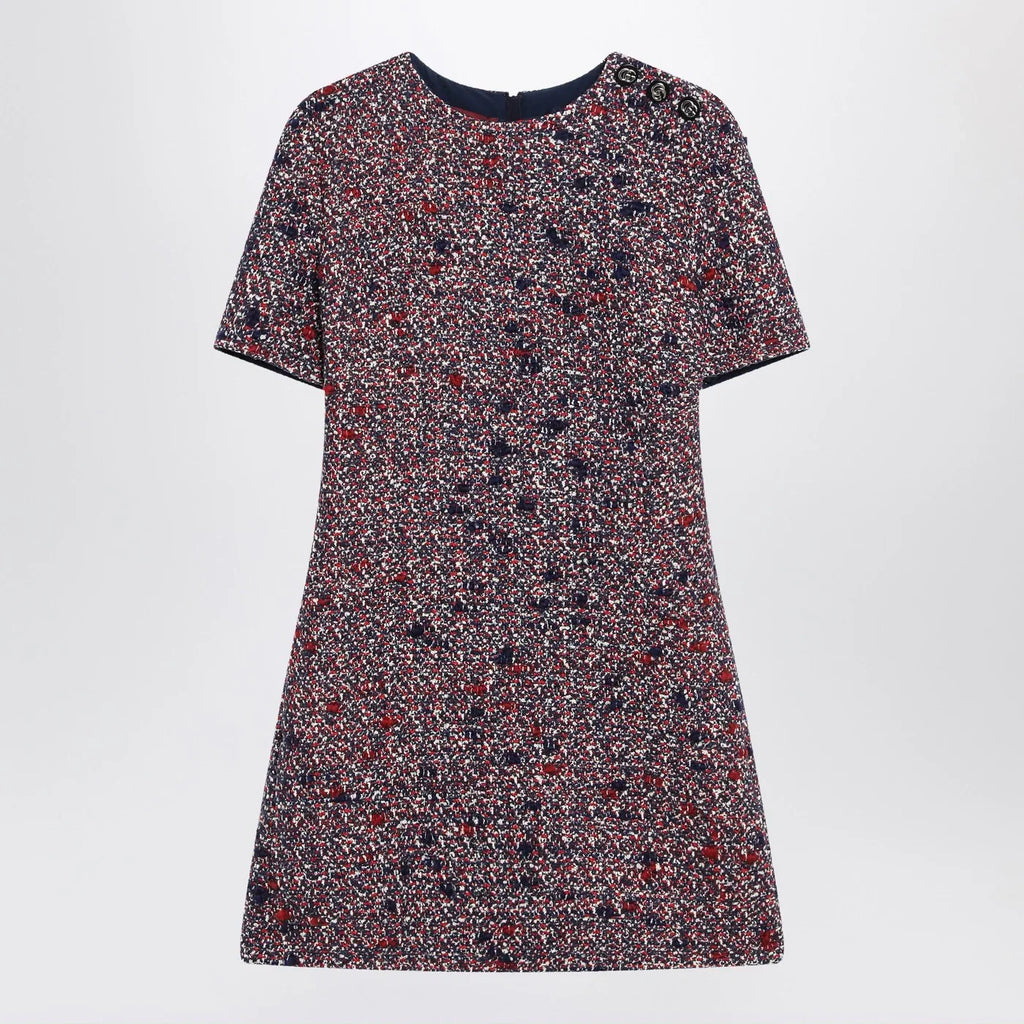 GUCCI Blue and red bouclé wool dress