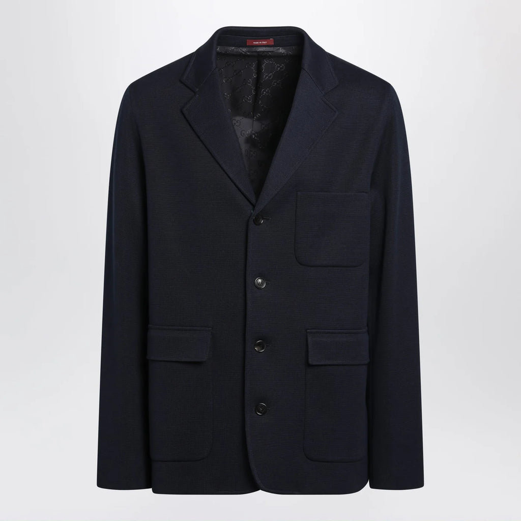 GUCCI Blue single-breasted cotton jersey jacket