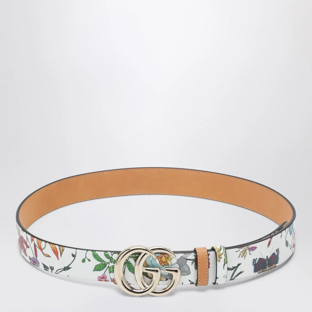 GUCCI GG Marmont reversible belt in brown/white leather with Flora print