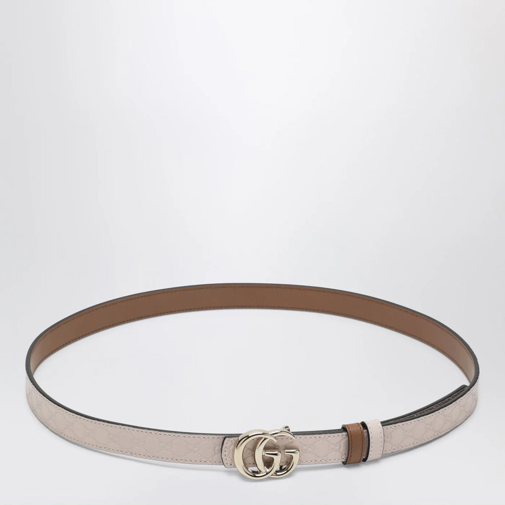 GUCCI Thin reversible GG Marmont belt in pink/sand