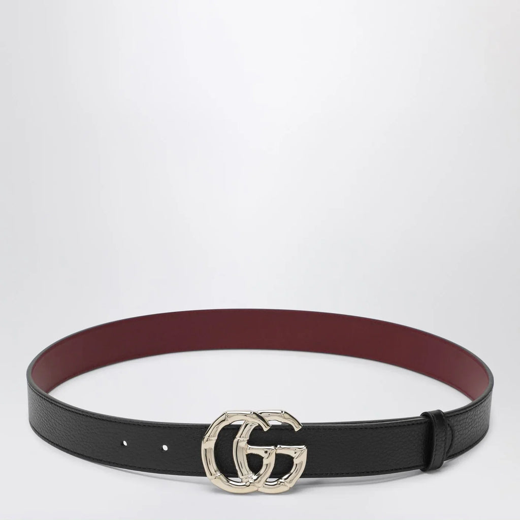GUCCI Black leather belt with bamboo GG Marmont buckle