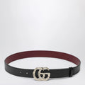 GUCCI Black leather belt with bamboo GG Marmont buckle