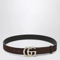 GUCCI Brown suede belt with bamboo GG Marmont buckle