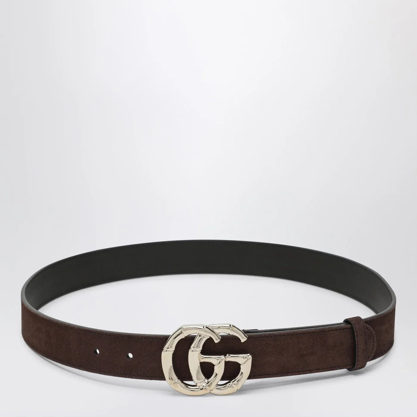 GUCCI Brown suede belt with bamboo GG Marmont buckle