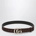 GUCCI Brown suede belt with bamboo GG Marmont buckle