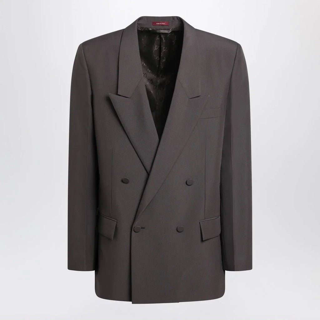 GUCCI Brown double-breasted jacket in technical panama fabric