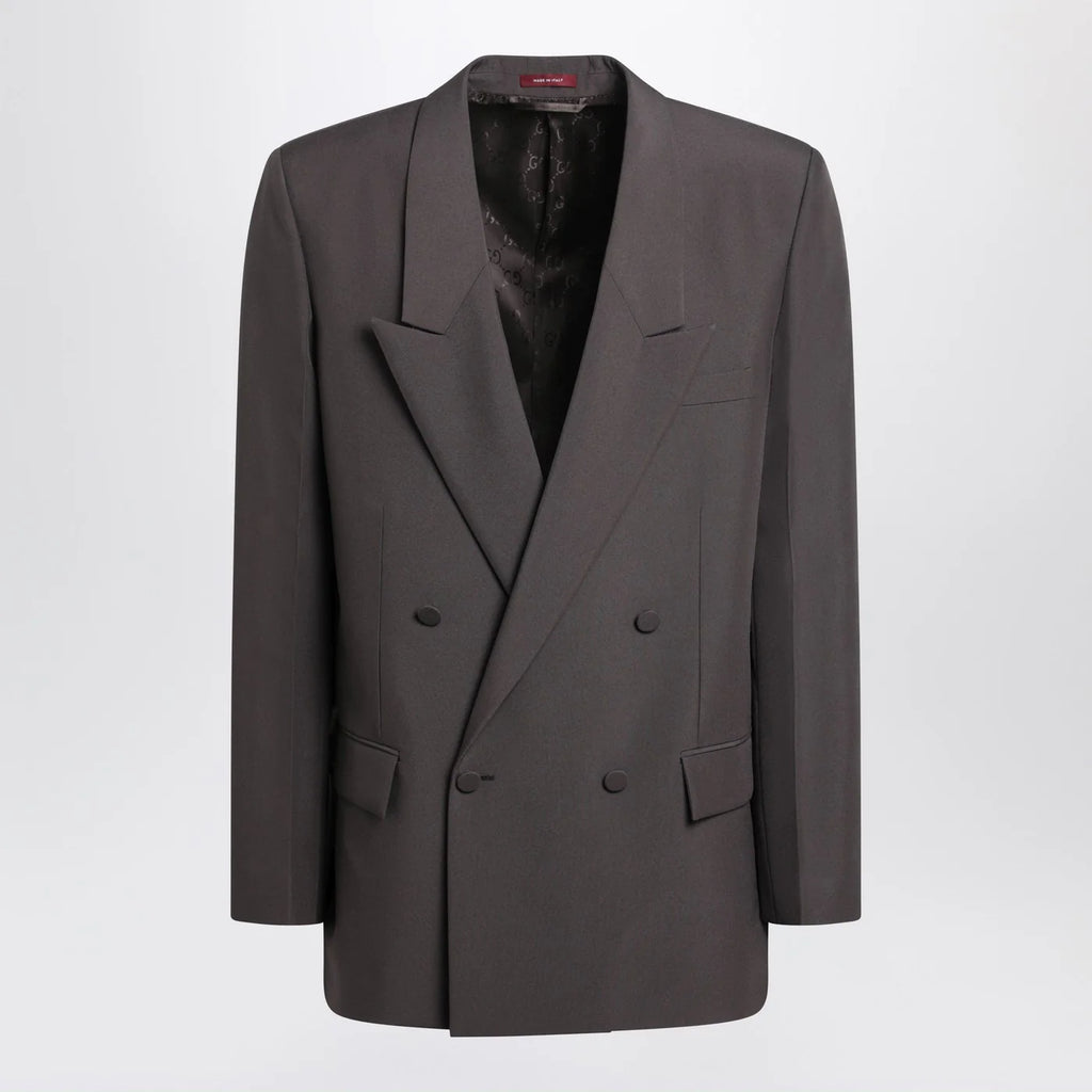 GUCCI Brown double-breasted jacket in technical panama fabric