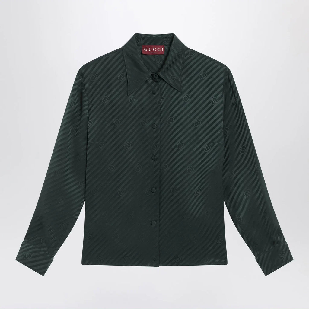GUCCI Green GG jacquard silk shirt