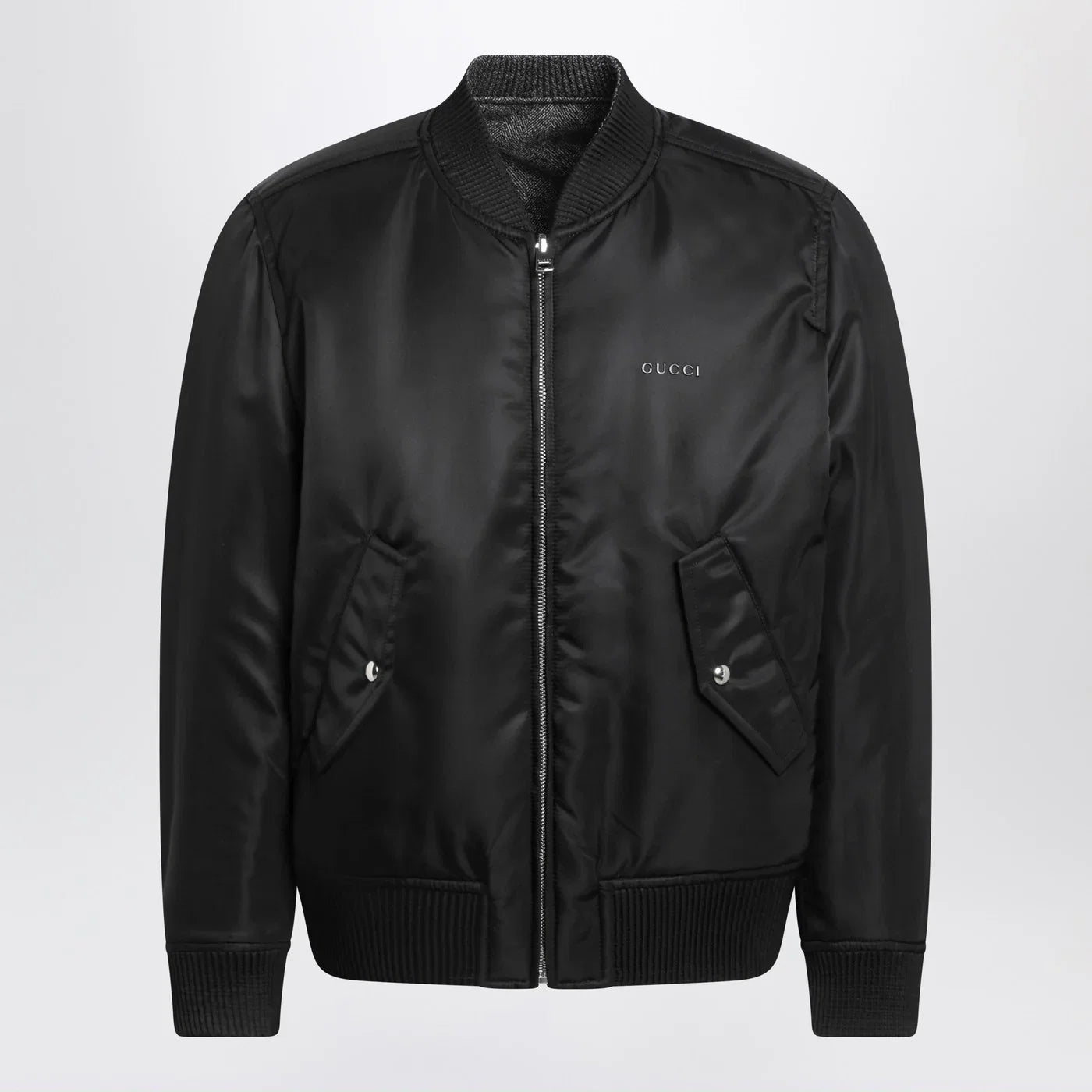 GUCCI Reversible bomber jacket in black/white mouliné fabric