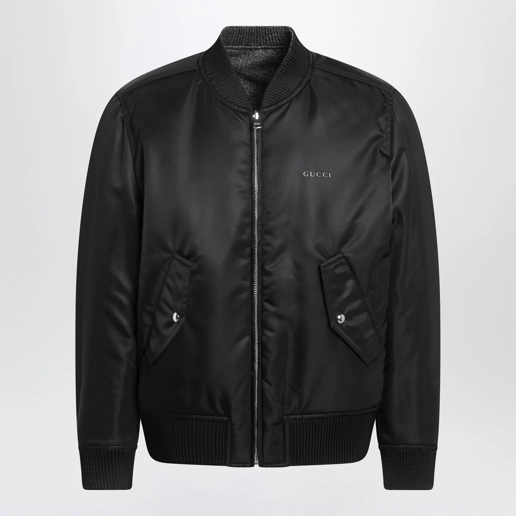 GUCCI Reversible bomber jacket in black/white mouliné fabric