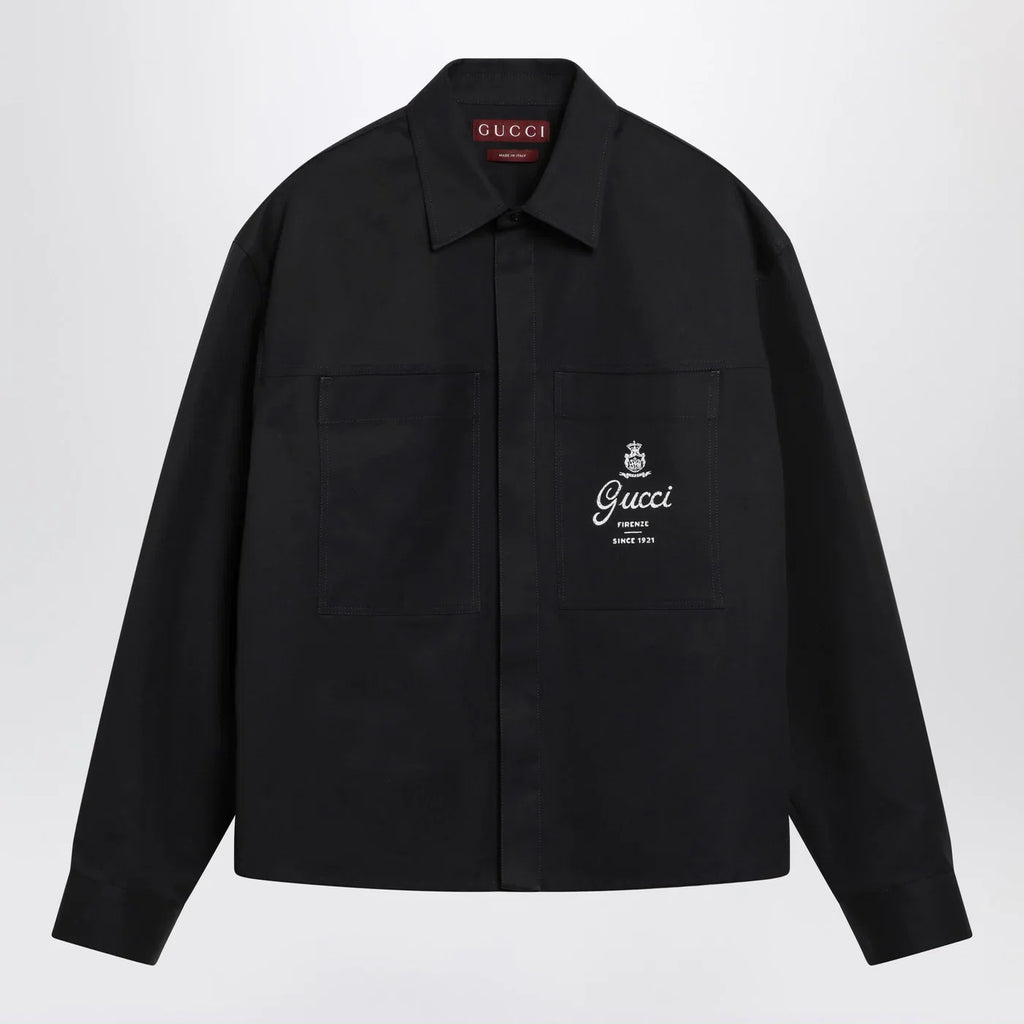 GUCCI Ink blue printed cotton twill shirt