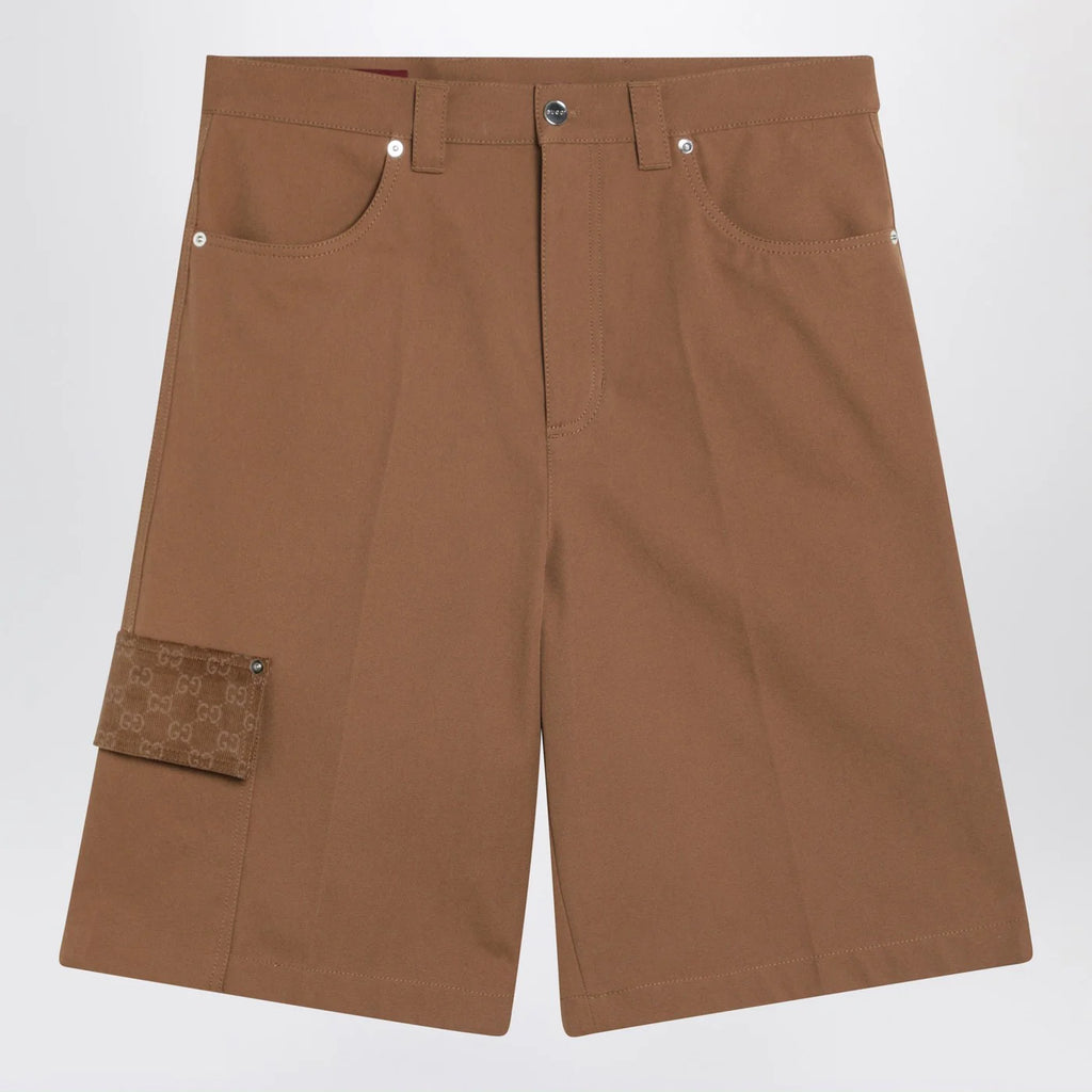 GUCCI Camel cargo Bermuda shorts with GG details