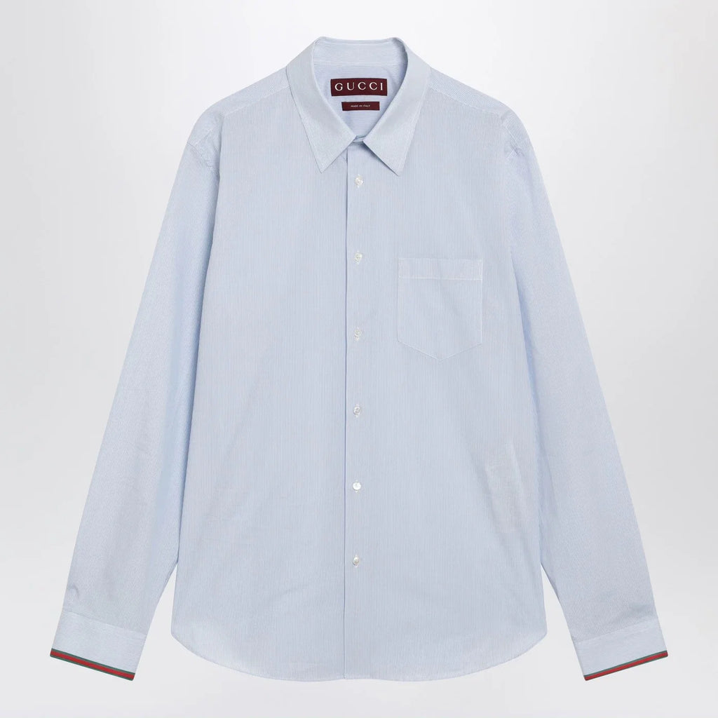GUCCI Light blue striped shirt with Web detail