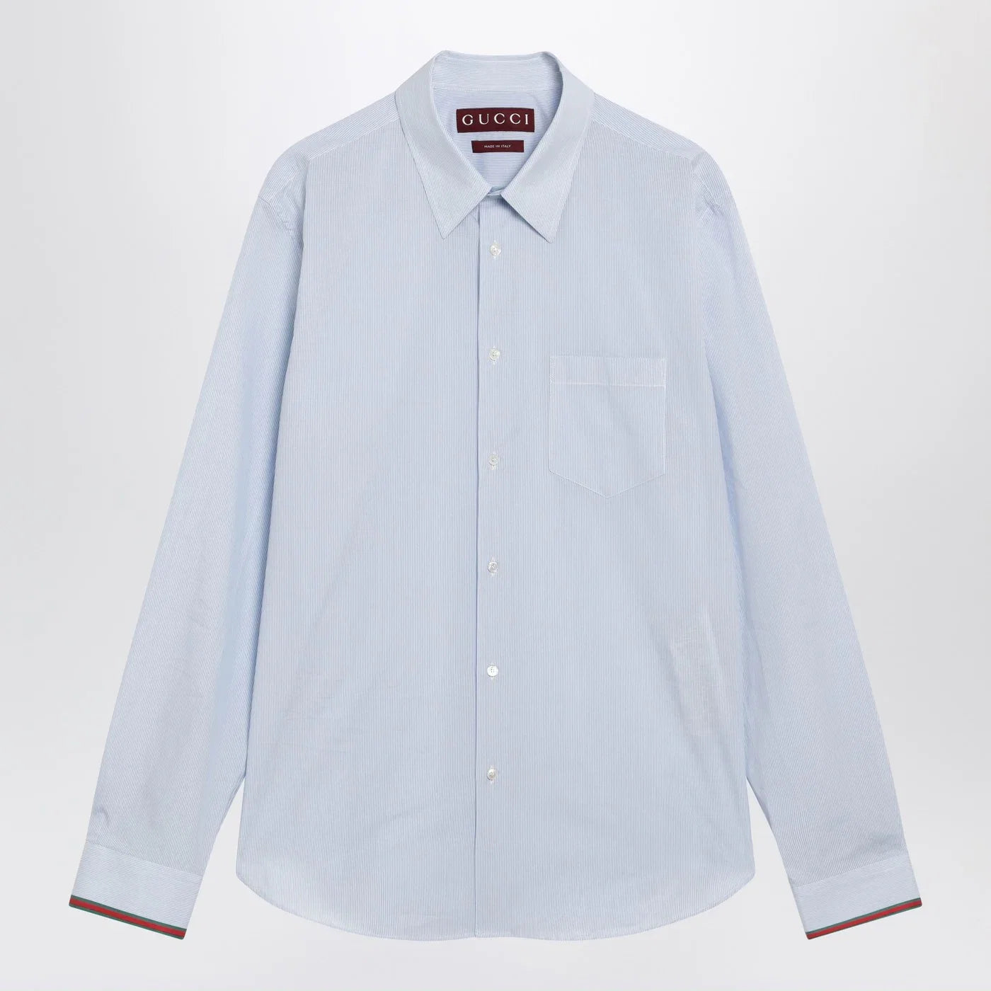 GUCCI Light blue striped shirt with Web detail