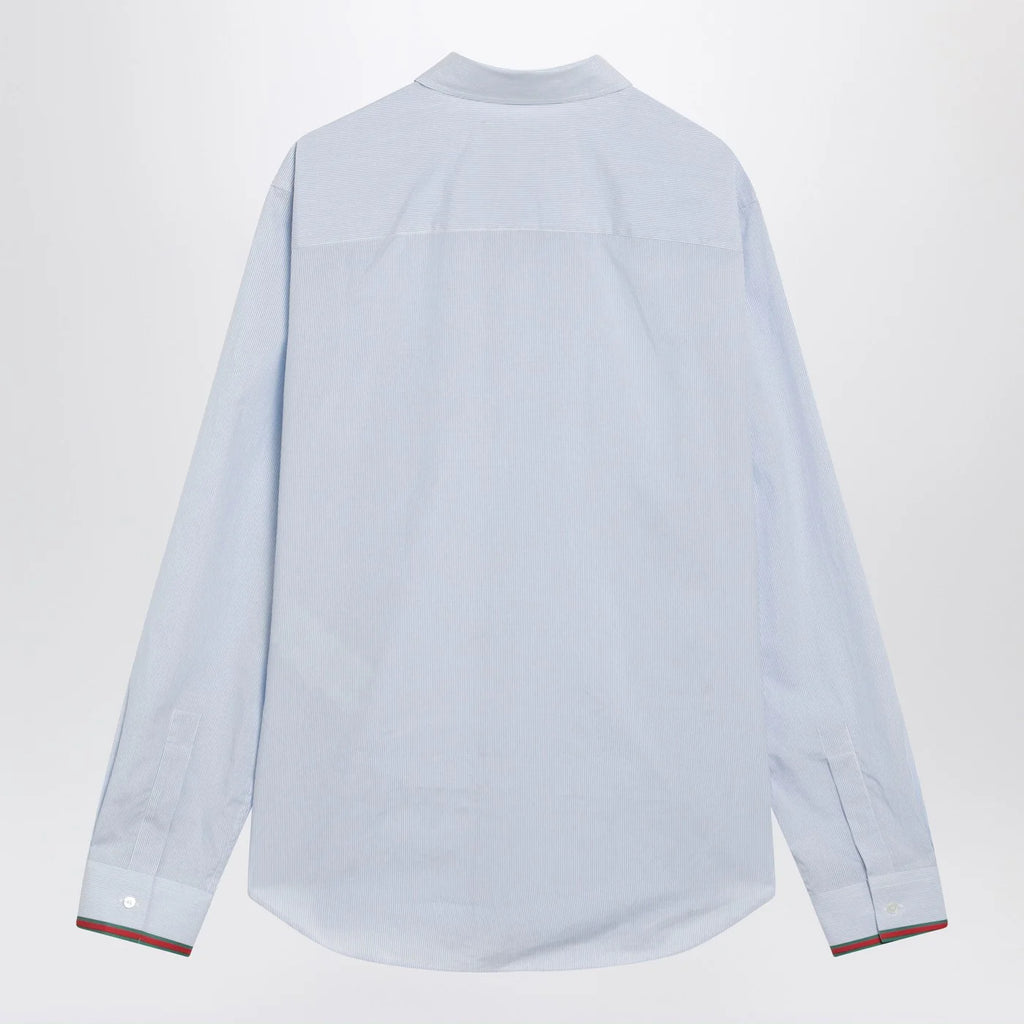 GUCCI Light blue striped shirt with Web detail