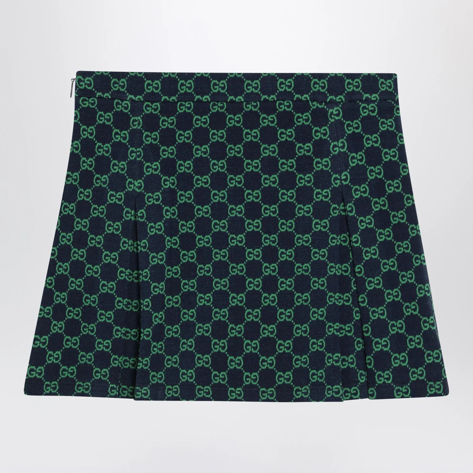 GUCCI Navy blue/green GG cotton piqué mini skirt