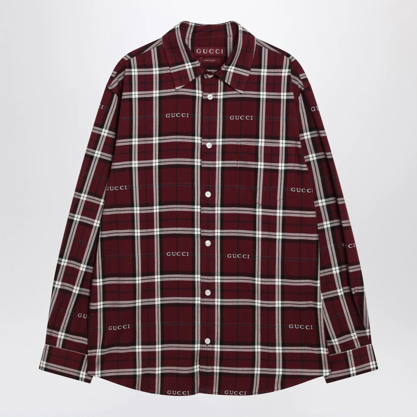 GUCCI Burgundy cotton jacquard tartan shirt