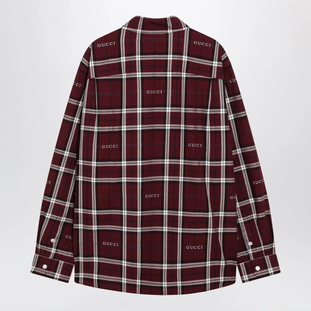 GUCCI Burgundy cotton jacquard tartan shirt