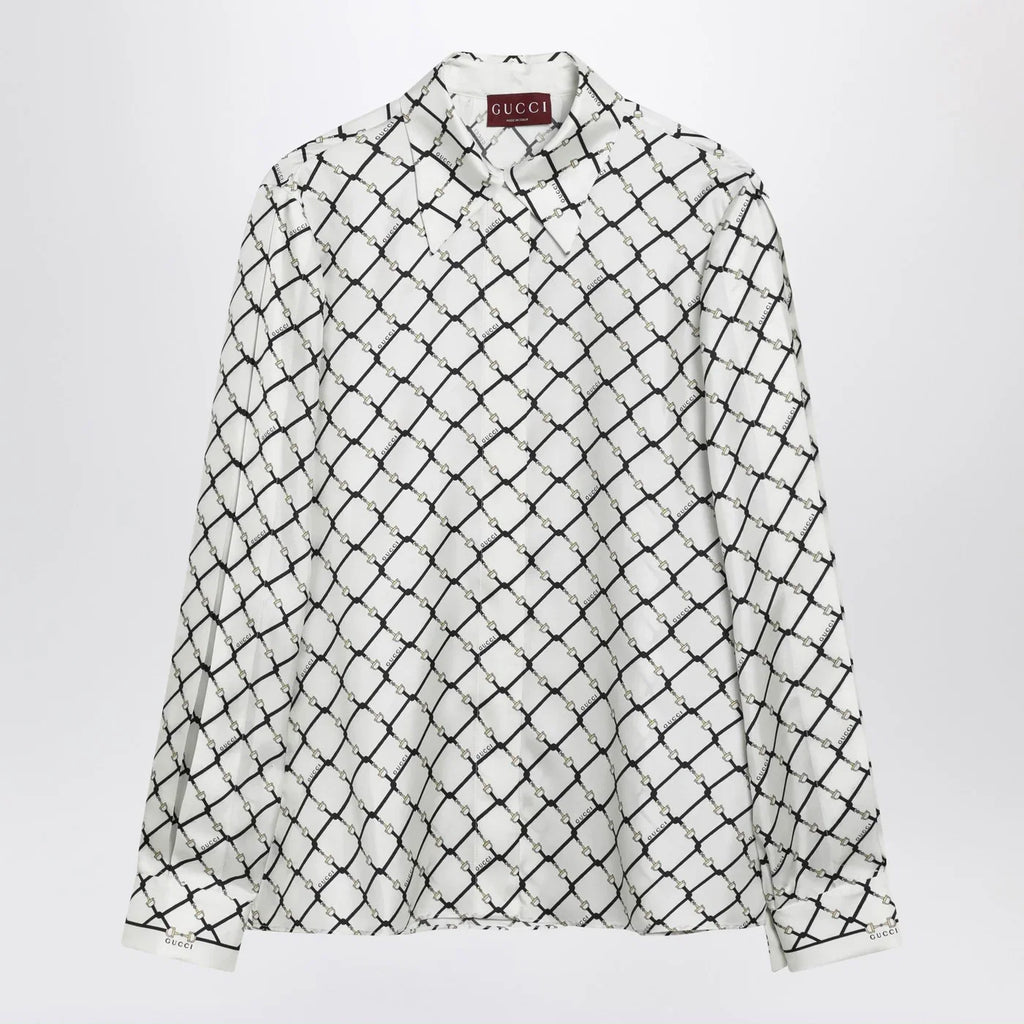 GUCCI White printed silk twill shirt
