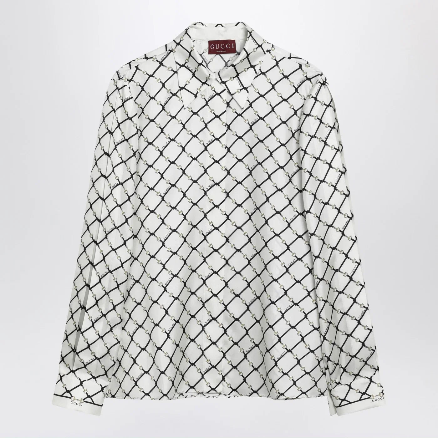 GUCCI White printed silk twill shirt