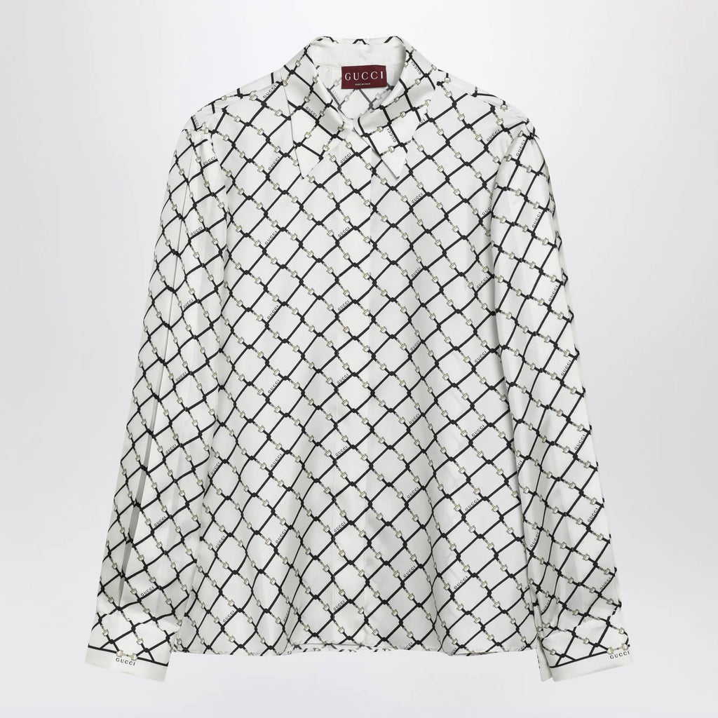 GUCCI White printed silk twill shirt