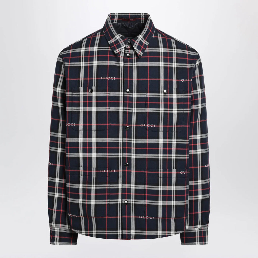 GUCCI Blue cotton jacquard tartan shirt