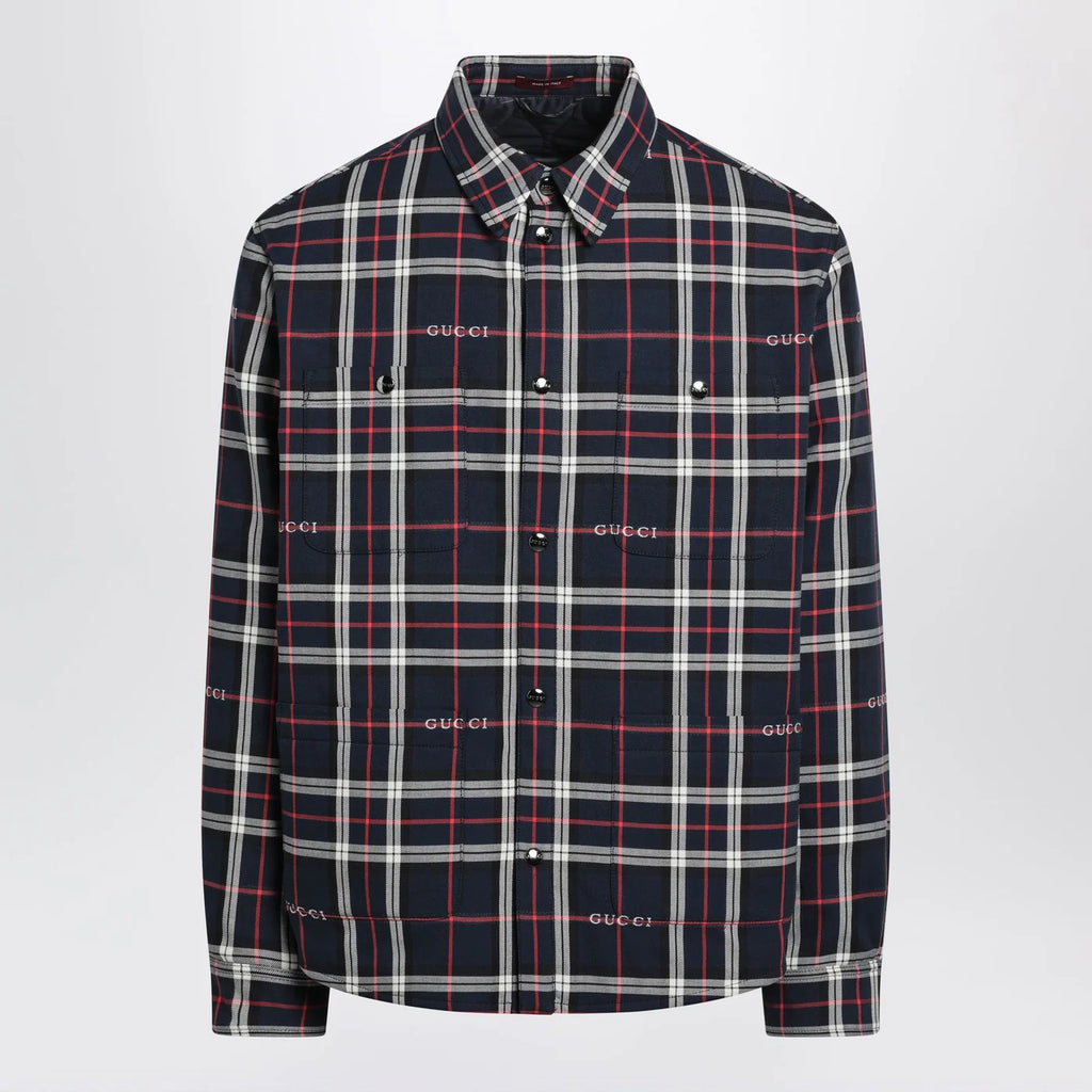 GUCCI Blue cotton jacquard tartan shirt