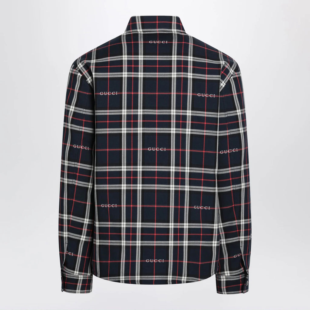 GUCCI Blue cotton jacquard tartan shirt