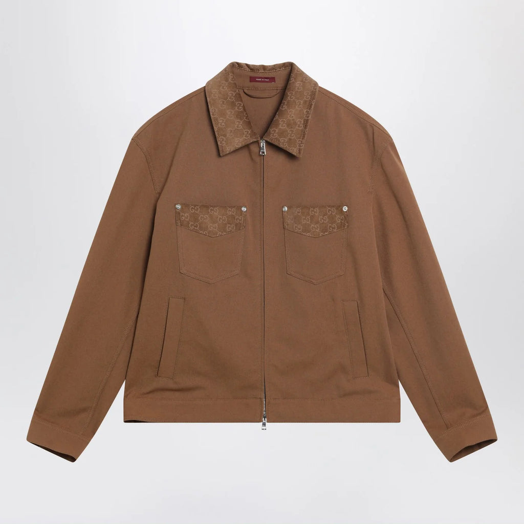 GUCCI Camel zip-up jacket with GG details