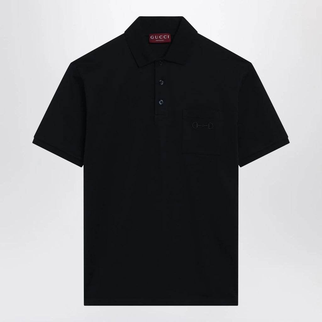 GUCCI Midnight blue stretch cotton piqué polo shirt