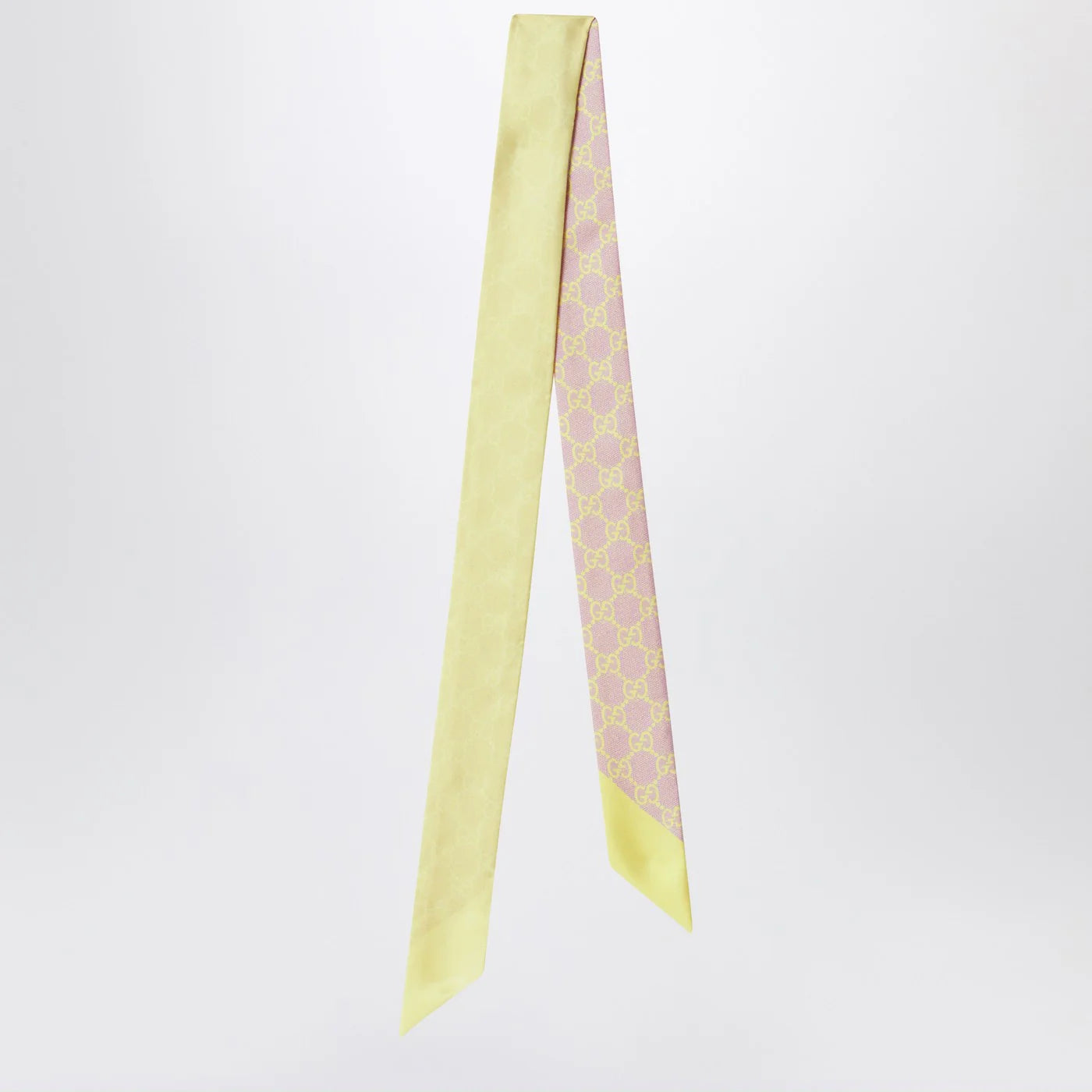 GUCCI Slim silk scarf with GG motif in pink and yellow
