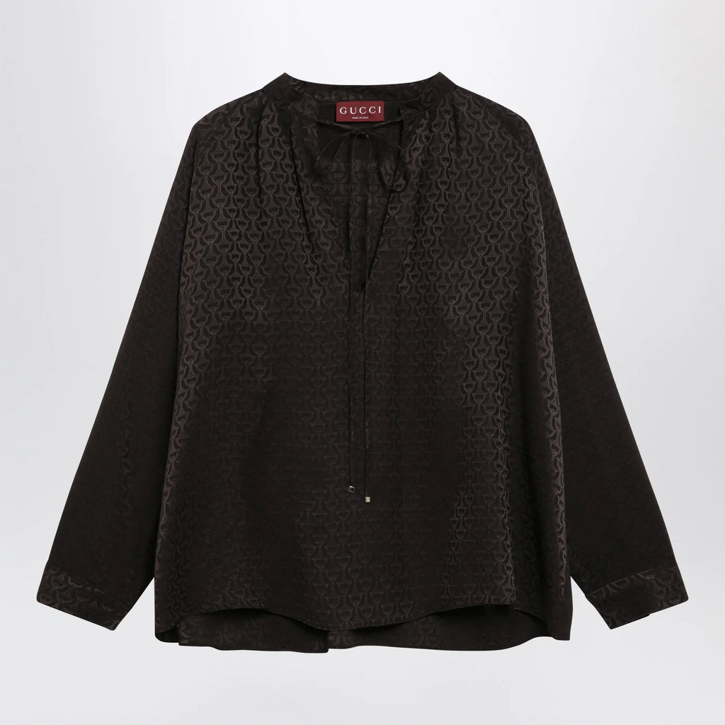GUCCI Brown jacquard silk shirt with clamps
