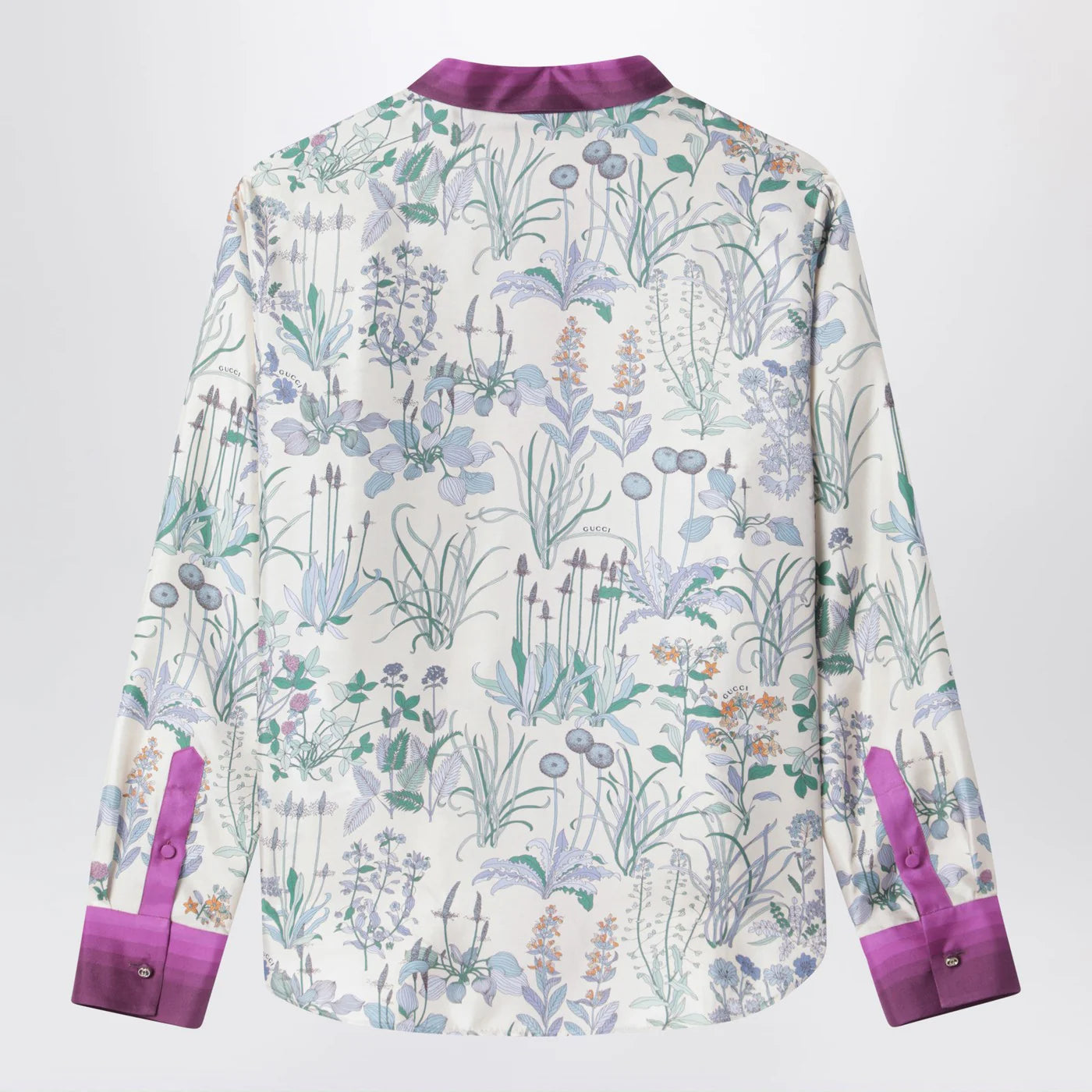 GUCCI Ivory silk twill shirt with floral print