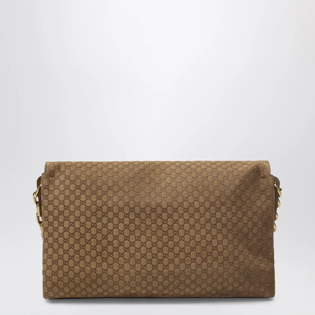 GUCCI Large beige GG suede shoulder bag
