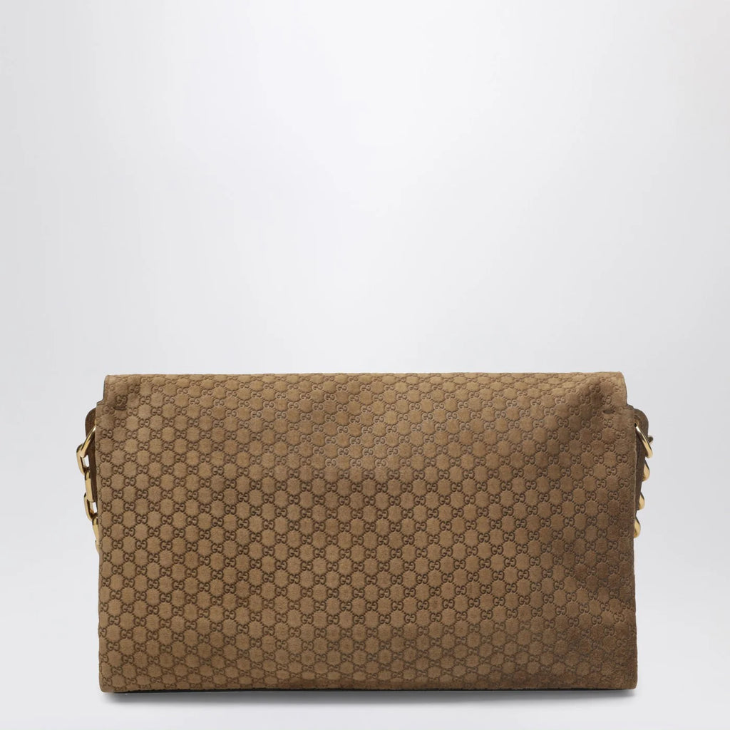 GUCCI Large beige GG suede shoulder bag
