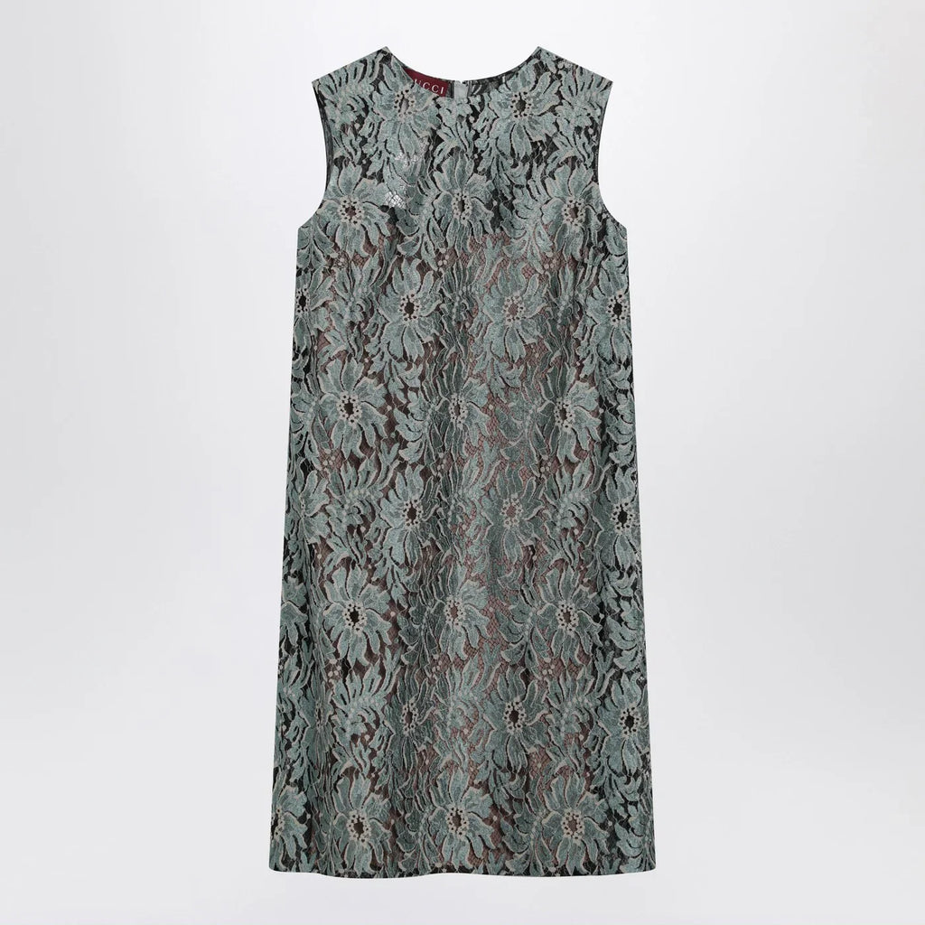 GUCCI Sage green floral lace dress