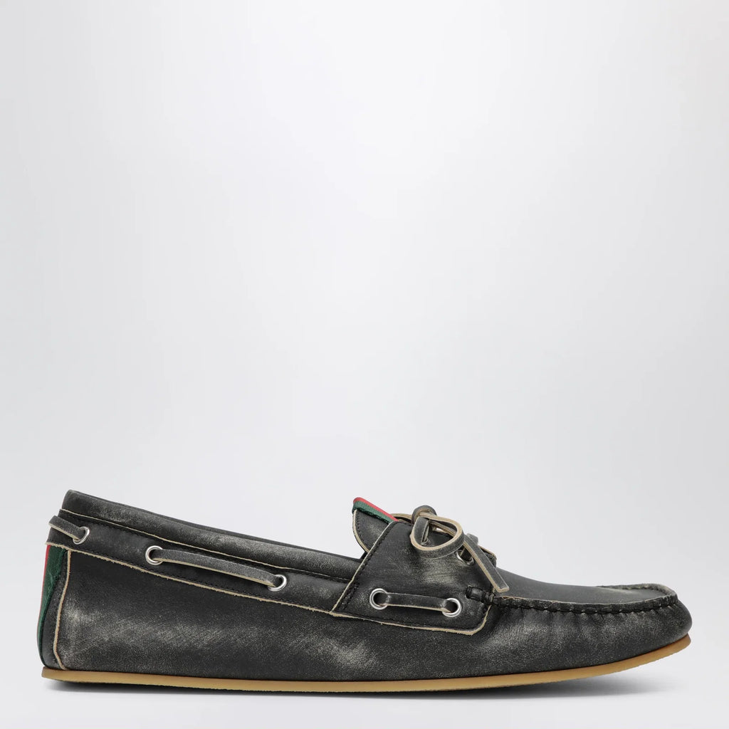 GUCCI Black boat shoes with washed effect