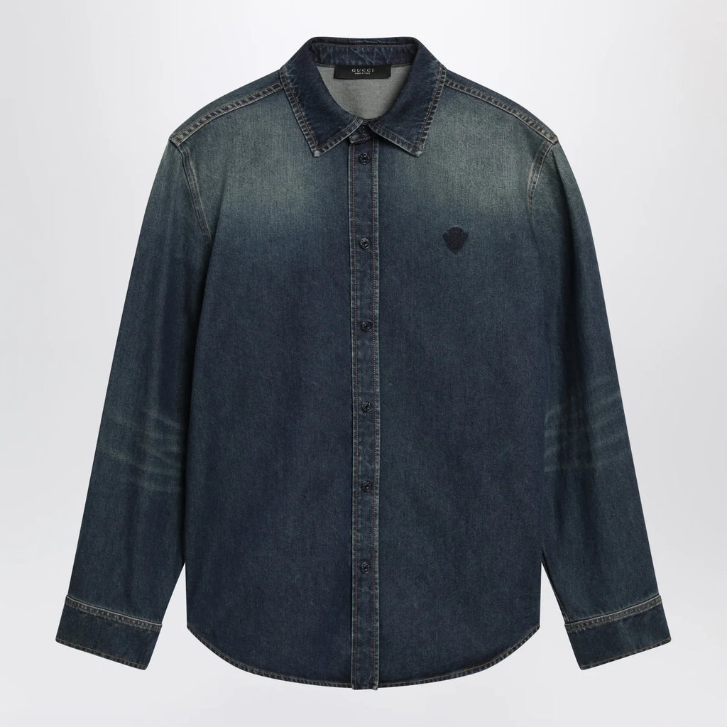 GUCCI Blue denim shirt with washed effect