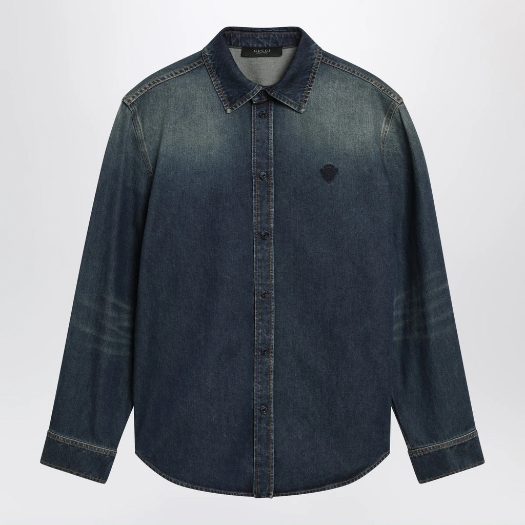 GUCCI Blue denim shirt with washed effect