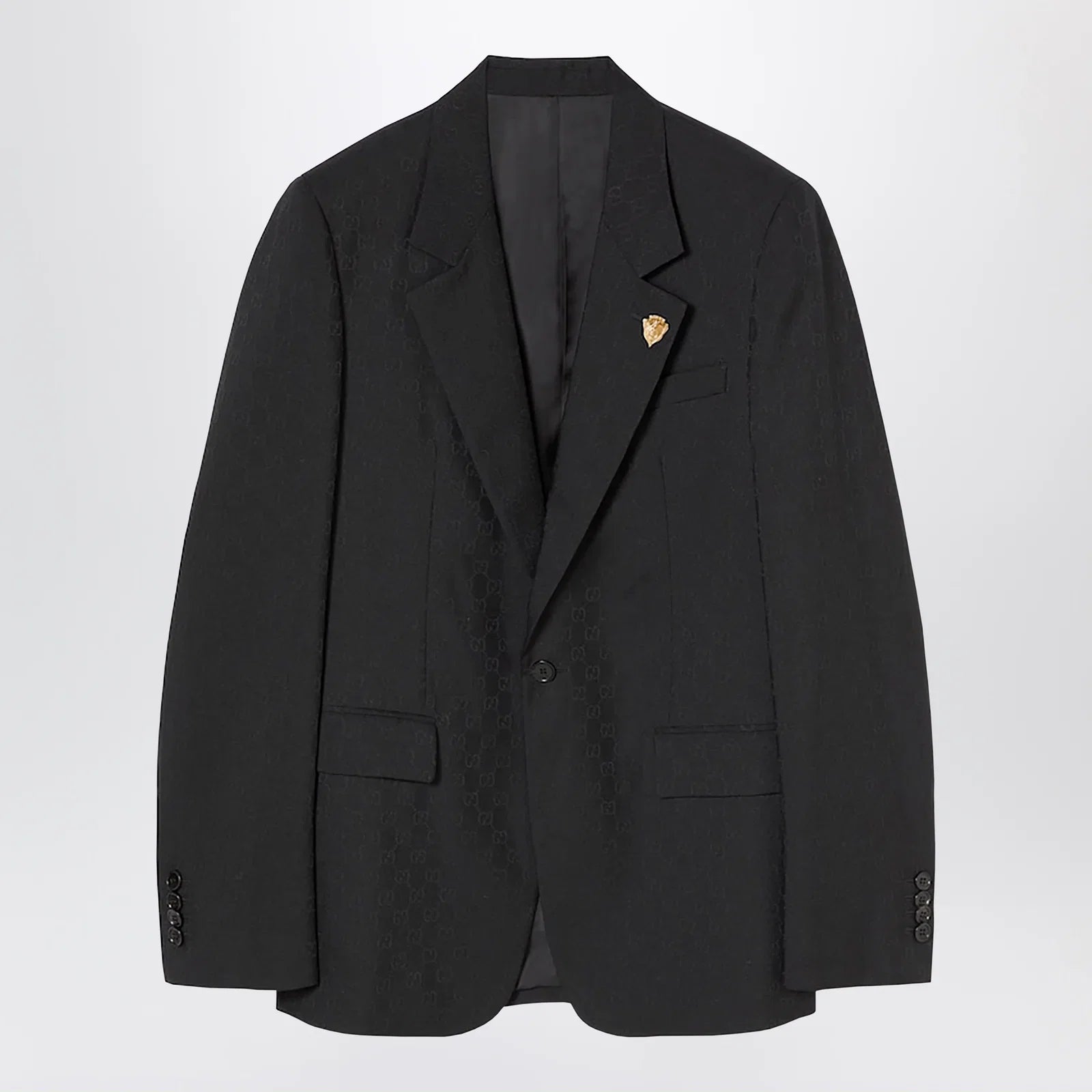 GUCCI Black Single-Breasted GG Wool Jacket