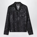 GUCCI Black silk twill bowling shirt with print