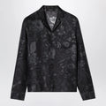 GUCCI Black silk twill bowling shirt with print