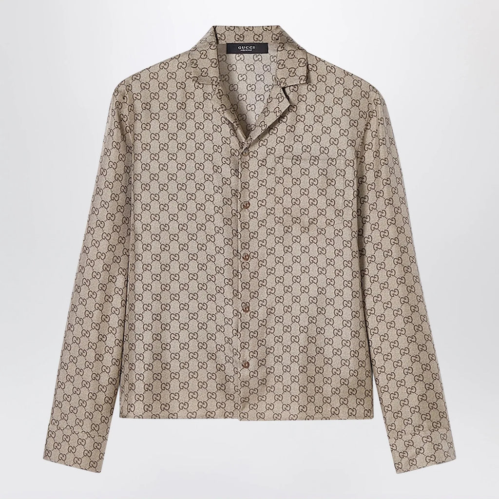 GUCCI Bowling shirt in silk twill with all-over GG print