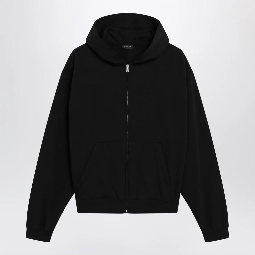 GUCCI Black zip hoodie in cashmere blend with logo print