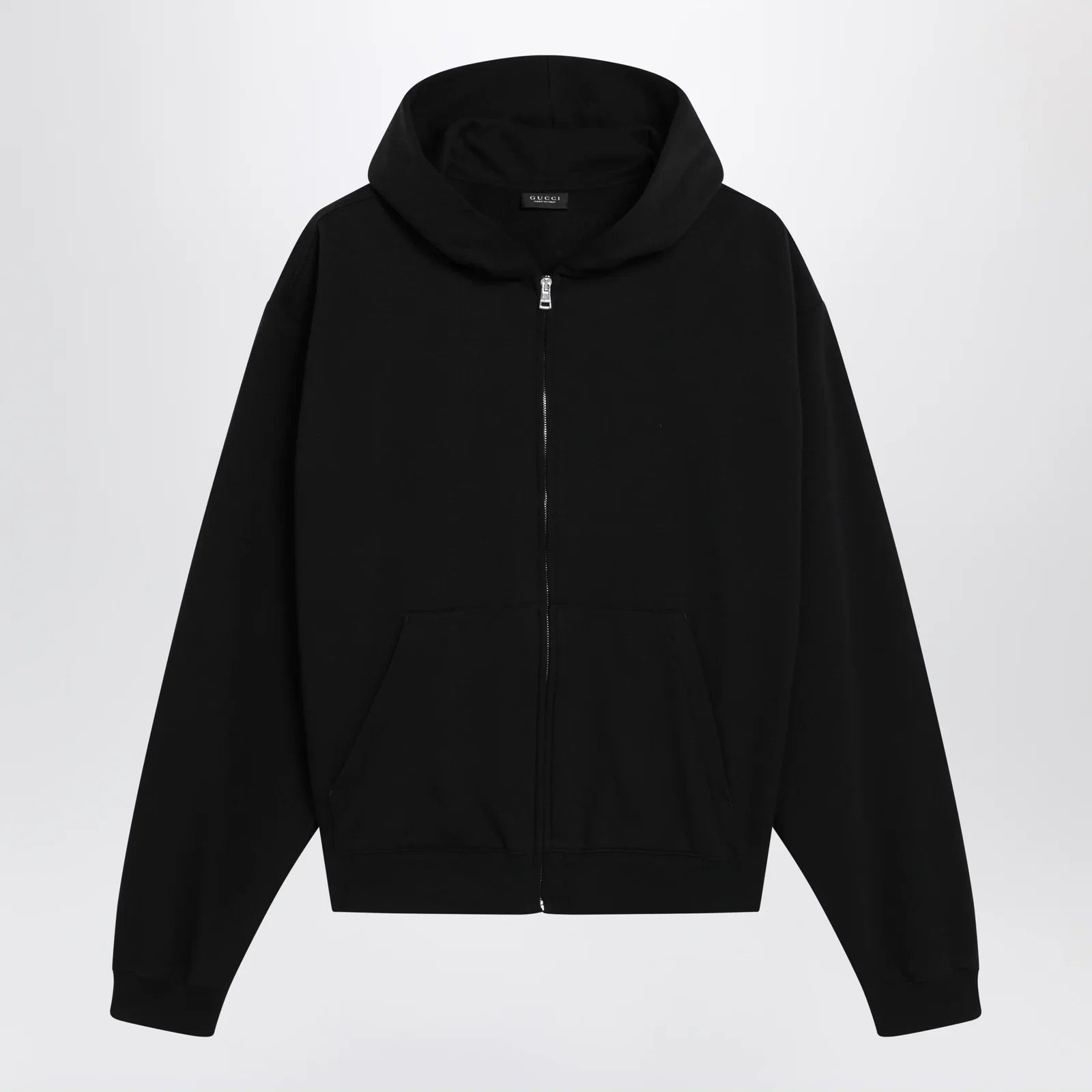 GUCCI Black zip hoodie in cashmere blend with logo print