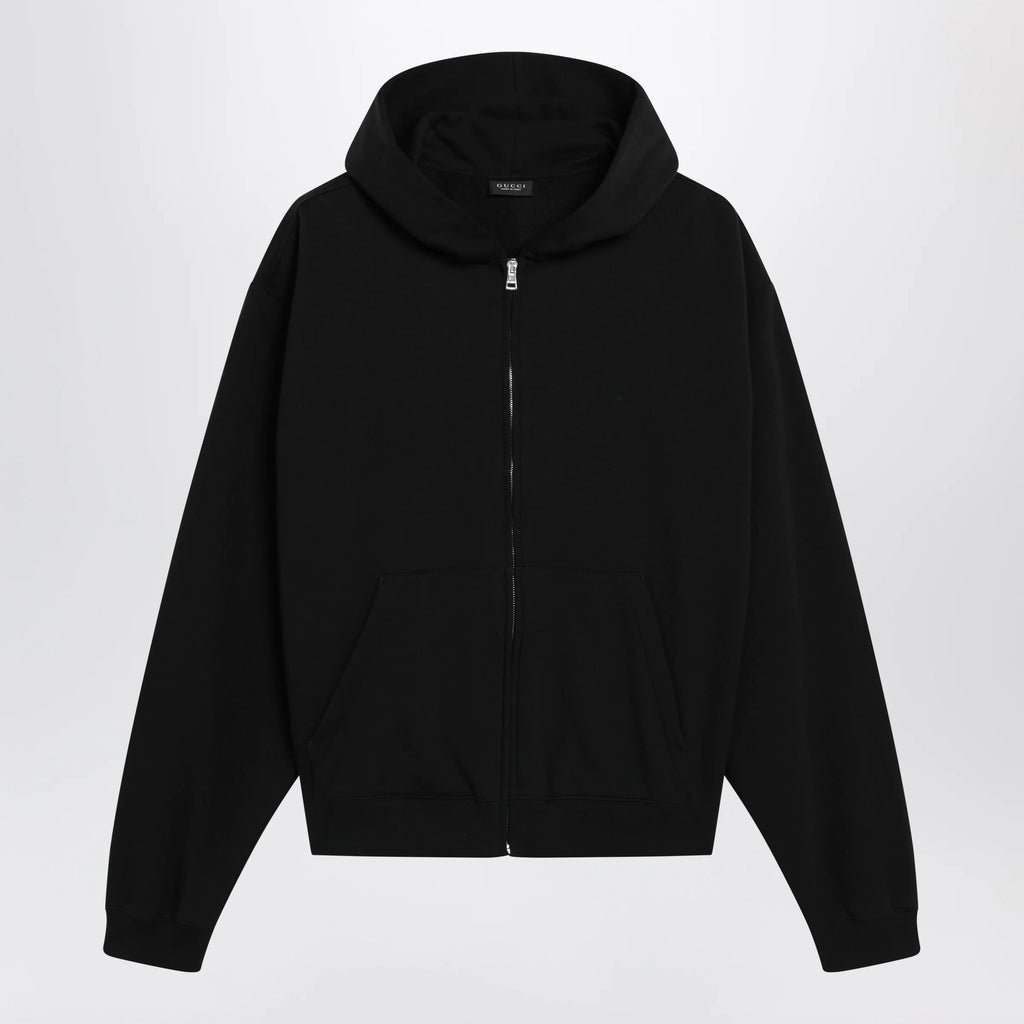 GUCCI Black zip hoodie in cashmere blend with logo print